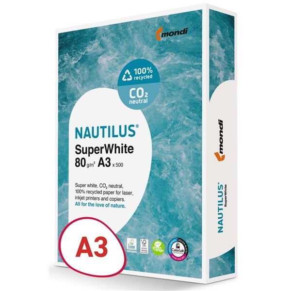 Recyclingpapier Nautilus Superwhite, A3, 80 g, 500 l.