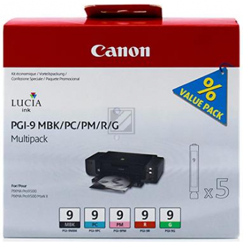 Canon Tintenpatrone photo cyan, photo magenta, schwarz matt, rot, grün (1033B011, PGI-9G, PGI-9MBK, PGI-9PC, PGI-9PM, PGI-9R)