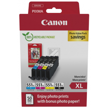 6443B008 CANON CLI551XL Pixma Tinte+Fotopapier (4) cmy pbk HC w/o SEC