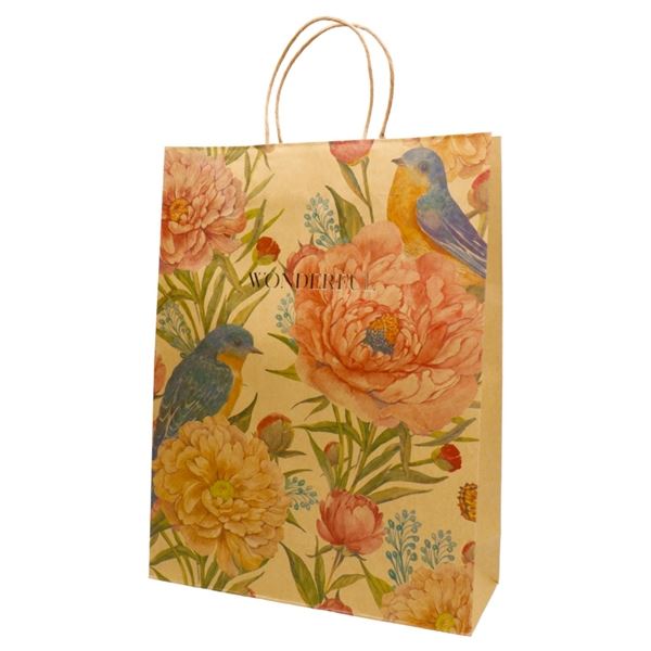 Geschenktüte - 32 x 42 cm, braun mit Muster, 1 Stück