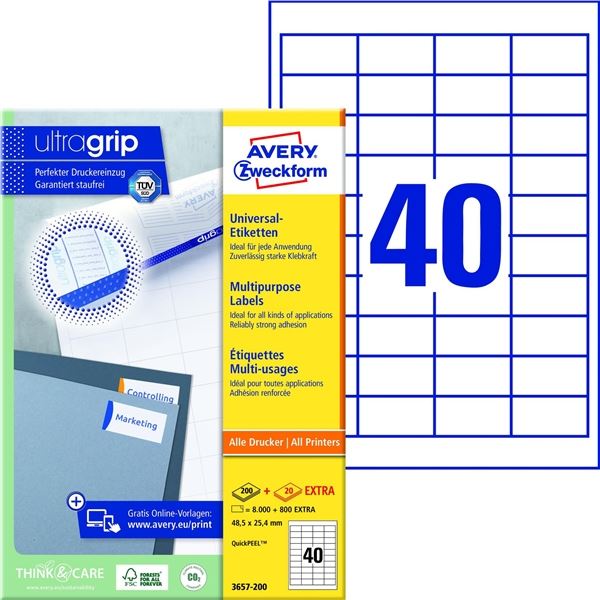 Universaletiketten 48,5x25,4 AVERY ZWECKFORM 3657 QuickPeel
