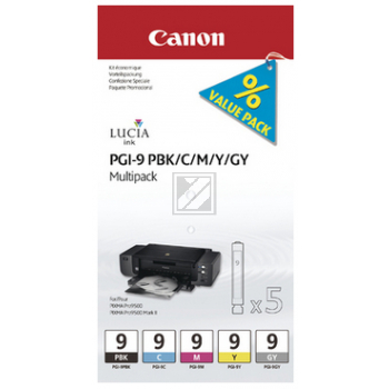 Canon Tintenpatrone gelb, magenta, photo schwarz, cyan, grau (1034B011, PGI-9C, PGI-9GY, PGI-9M, PGI-9PBK, PGI-9Y)