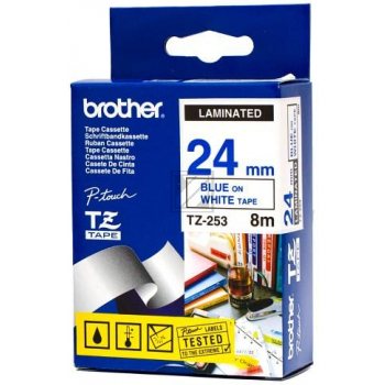 Brother Schriftbandkassette weiß/blau (TZE-253)