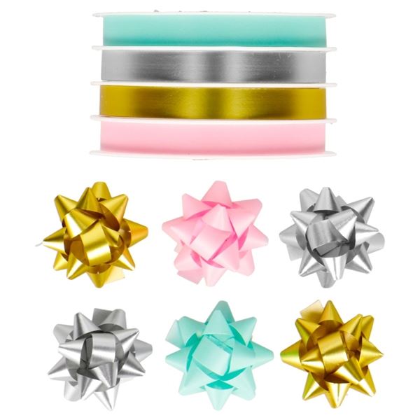 Packungssatz - 6 Rosetten, 4 Bänder, Breite 1 cm, Länge 4 m, 4 Farben