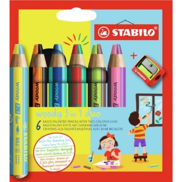 Stabilo Woody Buntstifte 3in1, 6er Set mit Anspitzer