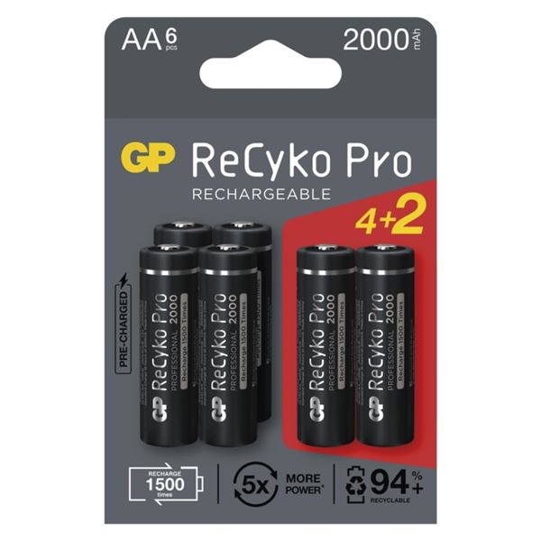 Wiederaufladbare Batterien GP ReCyko Pro-AA,HR6,2000mAh,6Stück