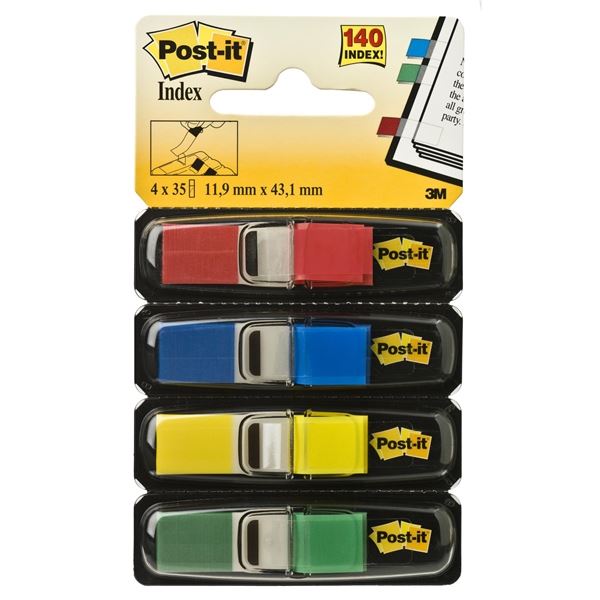 Selbstklebende Lesezeichen Post-it® 11,9 x 43,2 mm, 4 x 35 Stück, rot, blau, gelb, grün
