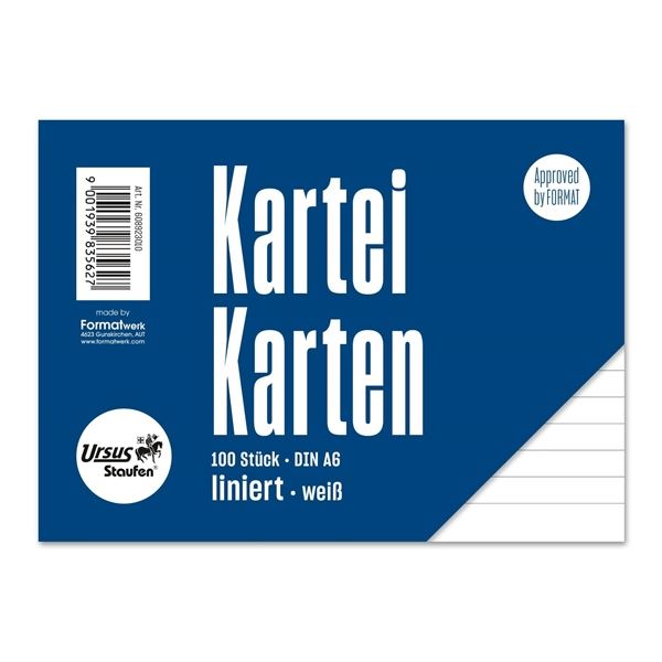 Karteikarte A6q weiß liniert URSUS 094068000 190g